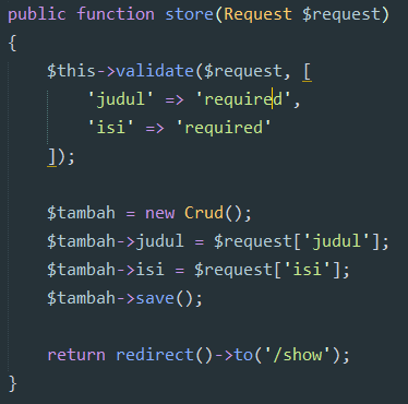 store laravel 5.2 adalah